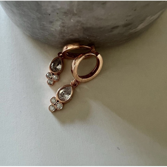 18 karat roseforgyldt sølv øreringe med dråbesten