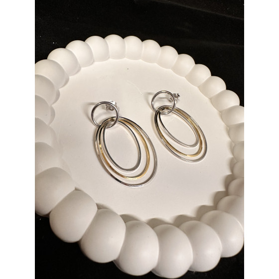 Triple dråbe 18K hvid/guldbelagt sølv øreringe